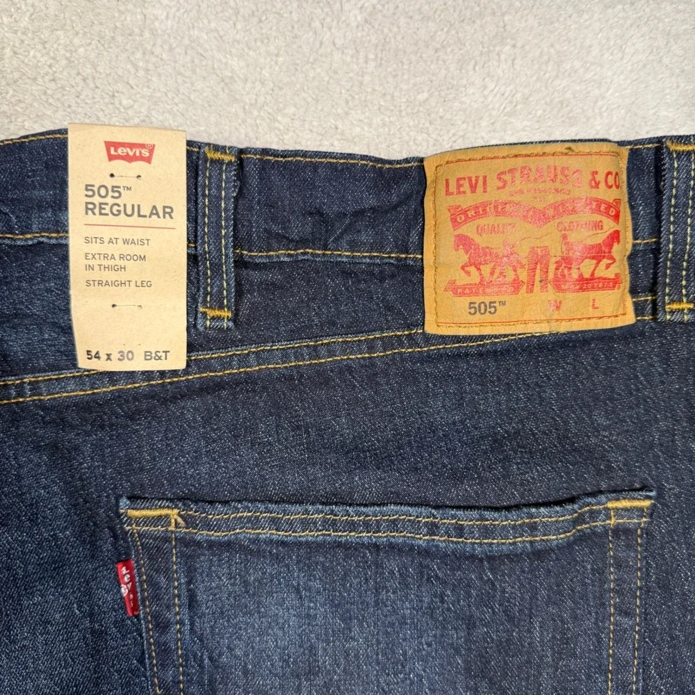 Levi's 505 Regular Mens 54x30 Dark Wash Stretch Big‎ & Tall Jeans NWT